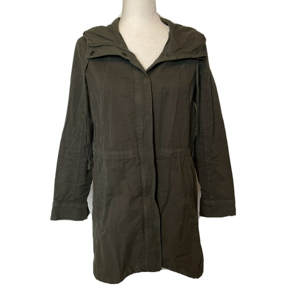 Lucky Brand Longer Length Utility Jacket Green Olive Night Full Zipper Hooded - Picture 3 of 10